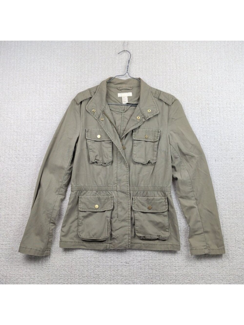 Y2K H&M Army Olive Green Utility Field Jacket Tactical Wom Sz M Full Zip Grunge